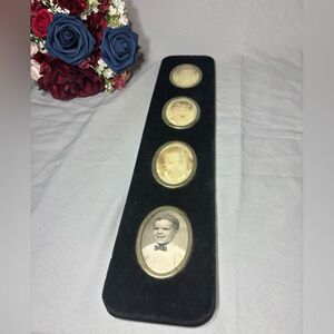 Vintage Velvet 4 Oval Picture Frame with Black & White Photos of Children Includ